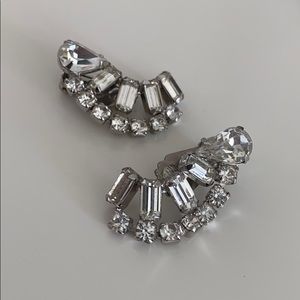 Rhinestone Ear Crawler Clip On Wedding Earrings